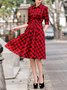 Red Cotton-blend Girly A-line Midi Dress